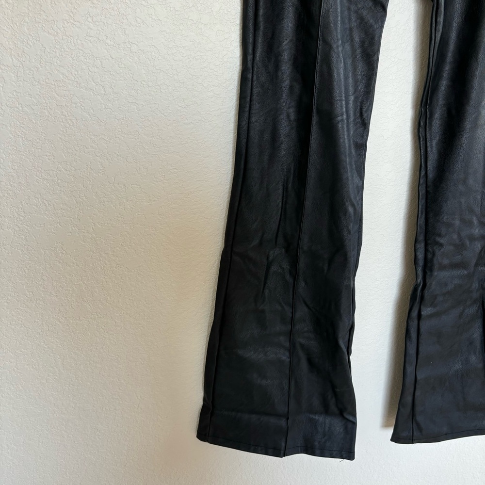 faux leather high waisted flared leather pants black womens size 2 - Picture 4 of 5